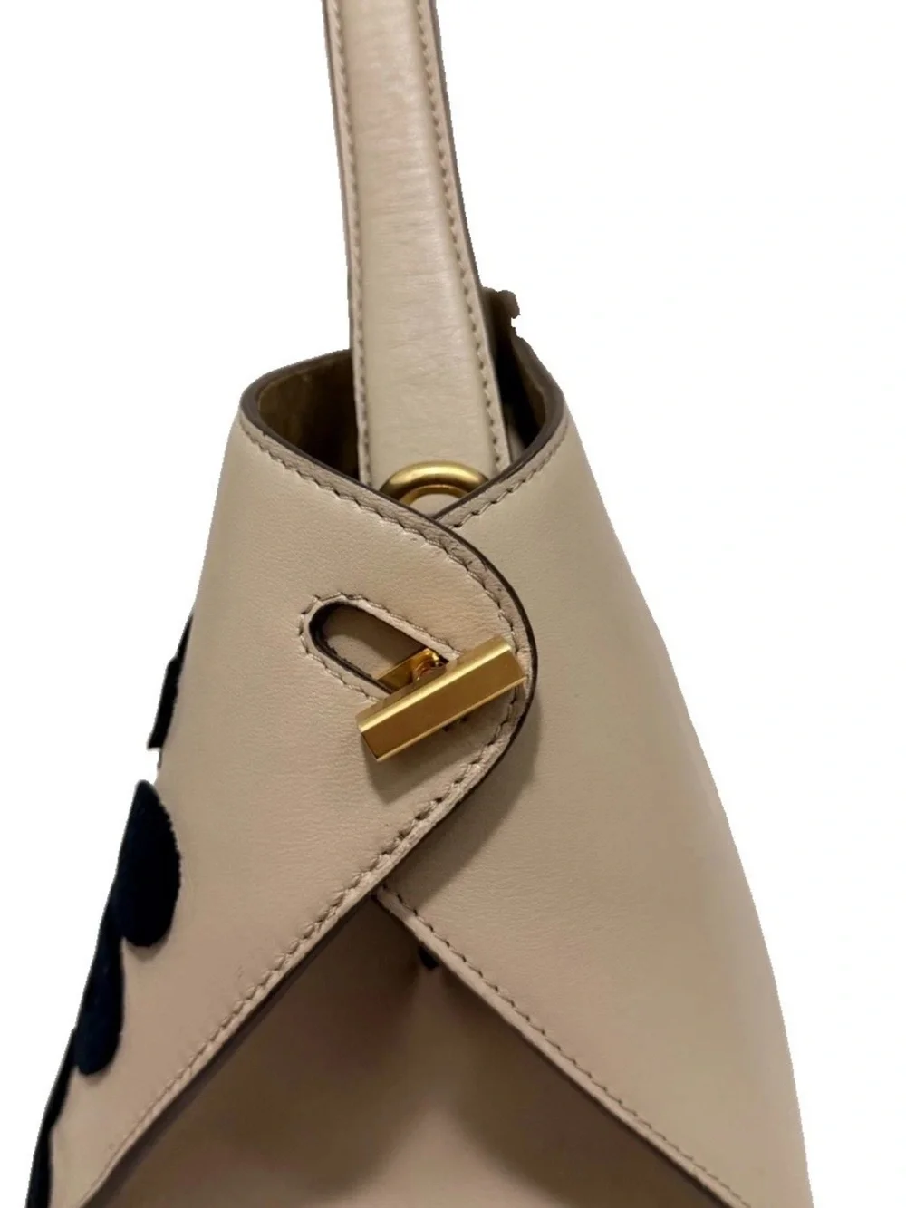Oscar de la Renta Tan Satchel with Black Appliqué